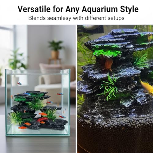 J-star Medium Aquarium Rock Mountain Decor – Realistic Resin Landscape Ornament for Fish Tanks – Enhances Underwater Scenery, Easy to Clean, Safe for Fish - size: Medium