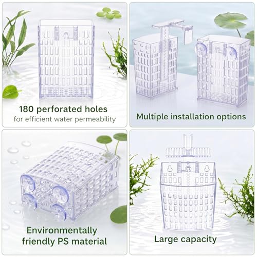 Mifoci 6 Pack Aquarium Plant Holder 3.35 x 2.17 x 4.53 Inches Adjustable Height with Suction Cups Extendable Hook Hanging Planter for Fish Tank Aquaponic Cultivation and Aquascape Decoration (Clear) - color: Clear