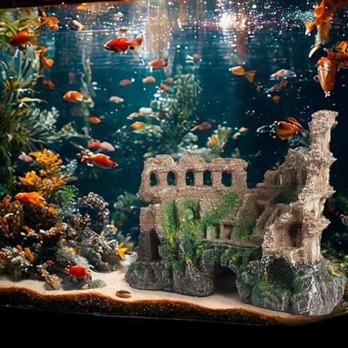Large Antique Roman Column Ruins Castle Aquarium Decor - Fish Tank Cave Hideout Decorations, Resin European Castle Ornament Safe for Freshwater & Saltwater Tanks - color: Roman Column Ruins