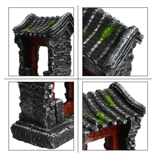 Saim Aquarium Decorations Classical Ancient Temple Ruins Ornament Chinese Old Building Decorations for Betta Fish Tank Fish to Sleep Rest Hide Play