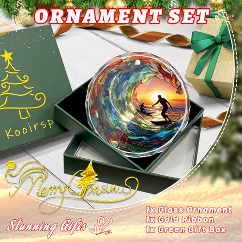Surfing Stained Glass Ornament, Christmas Tree Decor, Surfing Ornaments for Christmas Tree, Holiday Presents, Gift Exchange - color: Surfing