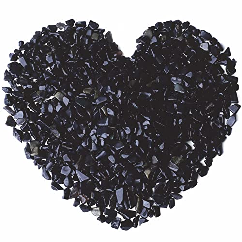 Black Obsidian Crystal Polished Gravel Quartz Stones 0.3-0.4" Pea Chips Stone Natural Crushed Tumbled Rocks Gem for Home Decoration Aquarium Small Tank Plants Vase Filler Landscape Ornament, 0.55 lbs - color: Black Obsidian, size: 0.55 Pound