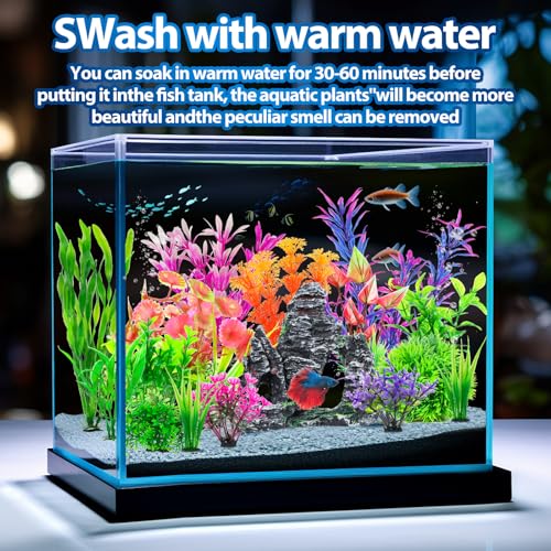 CousDUoBe 13Pcs Aquarium Plants Cave Rock Decor Set& Fish Tank Artificial PlasticPlants,Fish Tank Accessories Small Large Aquarium Decorations Kit