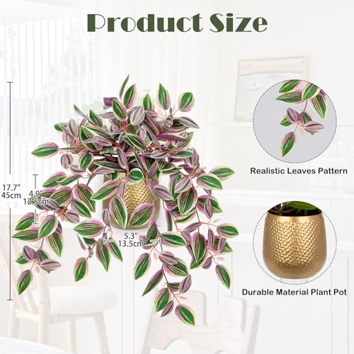 Briful Faux Plants Indoor 17.7in Fake Watermelon Peperomia Plant in Gold Pot with Realistic Silk Pink Leaves Artificial Potted Plant for Home Office Table Shelf Desk Modern Room Decor - color: White Pink-gold Pot