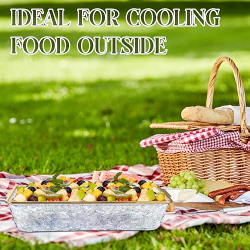 Baderke 2 Set 16" x 9" Plastic Chilled Serving Tray for Parties with Compartments Ice Chilled Party Platter Charcuterie Serving Board Cold Dish Dip for Fruit Seafood Vegetable Appetizer (Gold Rim) - color: Gold Rim