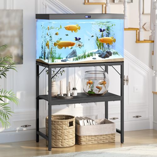 MAHANCRIS 20 Gallon Fish Tank Stand, Aquarium Stand with 2-Tier Storage Shelves, Heavy Duty Breeder Turtle Terrarium Stand Rack for Home Office, 24.0" L x 11.8" W x 24.4" H, Black FTBK2001 - color: Black, size: 20 Gallon