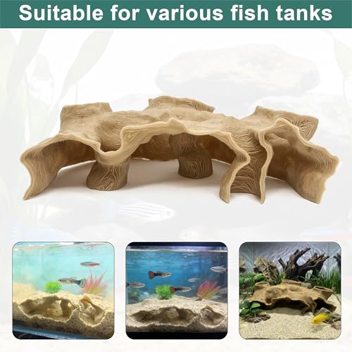 LIYAOLI Aquarium Cave Hideout for Fish Shrimp and Betta, 3D Printed Natural Rock Aquarium Decor with Multi Entrance Shelter for Nano Fish Tank Aquascape Decoration (Sandy Earth Color, S)