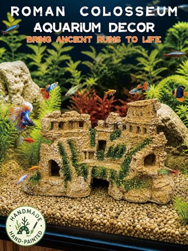 Fish Tank Decor - Antique Roman Column Ruin Ornament for Aquarium, Aquarium Hideout with European Castle Texture for Betta, Guppy, Shrimp - Safe Aquatic Decoration, Fish Hiding House - color: Large Colosseum Décor