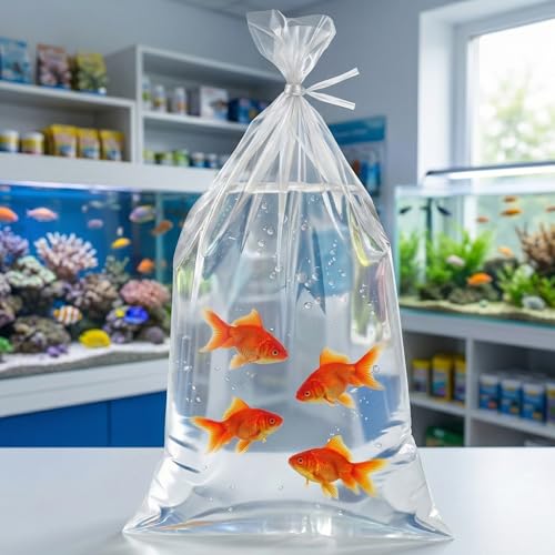 Jucoan 100 Pack 8" x 14" Clear Plastic Fish Bags, 3 Mil Extra Thick Leak-Proof Live Fish Shipping Bags Aquarium Transport Bag for Shrimps and Betta Fish