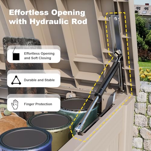 ROJIK Outdoor Storage Housing Deck Box - Waterproof Patio Furniture, Garden Tools, Cushions, Pool Accessories Storage Bench with Lockable Lid and Side Handles (Grey, 180 Gal) - color: Grey, size: 180 Gallon
