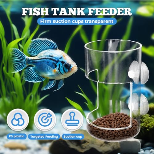 No Mess Aquarium Feeder, 2026 New Acrylic Clear Fish Tank Feeder with Suction Cup, Preventing Food Scattering (Round) - color: Round