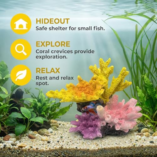 Aquarium Decor Fish Tank Decorations Resin Coral Ornament, Small Aquarium Accessories Hideout for Betta Shrimp Goldfish, Artificial Reef Fish Tank Accessories Decorations - color: Coral