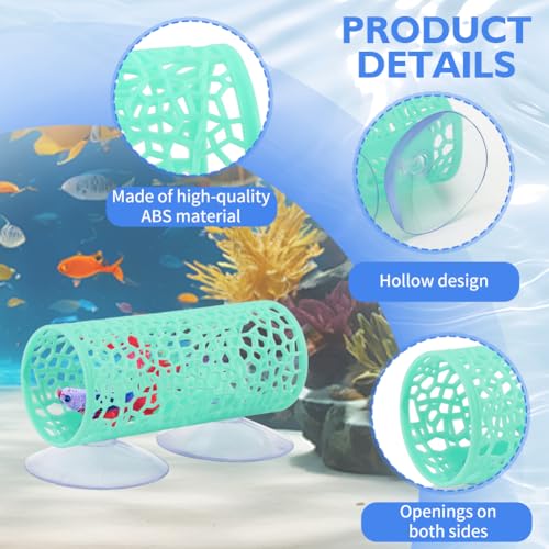 Bett-a Tunnel Bett-a Cave with Suction Cups Small Hole Hollow Cave Safer for Small Fish & Shrimp, Aquarium Decor & Hideout Tube(Color:Green)
