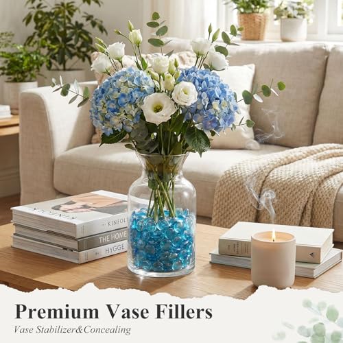 DomeStar 1LB Flat Glass Marbles, Light Blue Decorative Marbles for Vases Aquarium Pebbles Fish Tank Rocks Vase Fillers DIY Crafts Table Scatter Decor - color: Aqua Blue