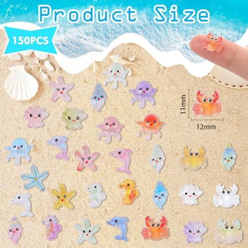 150pcs Mini Resin Animal Figures Miniature Ocean Statues Mixed Marine Animal Ornaments Tiny Sea Animals Set for Aquarium Fish Tanks Dollhouses Gardens Landscape DIY Crafts Nail Art Decor