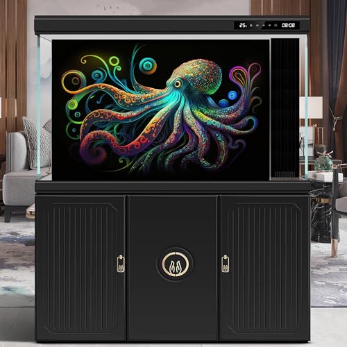 Octopus Aquarium Background Exquisite Colorful Octopus Terrarium Background Glowing Octopus on Black Background Fish Tank Backdrop Octopus Backdrops Poster Wallpaper Decorations Vinyl 24x12in - color: Cartoon Green, size: 24(W)x12(H)in