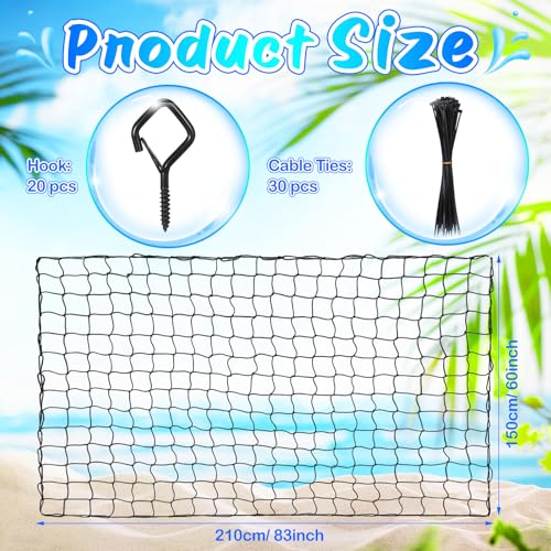 SATINIOR 83 x 60 Inch Pool Float Storage Organizer, Extra Large Hanging Elastic Mesh Fence Net with 20 Hooks & Cable Ties Swim Poolside Toys Holder for Inflatable Balls Noodles Accessories(Black)