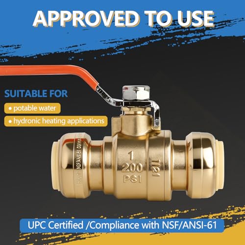 (Pack of 5) AB 3/4 Inch Push to Connect Ball Valve, 3/4 Inch Water Shut Off Valve with Disconnect Clip, Full Port Push Fit Ball Valve for Copper, CPVC,PE-RT and PEX Pipe, UPC Certified - size: 3/4'' 5Pcs