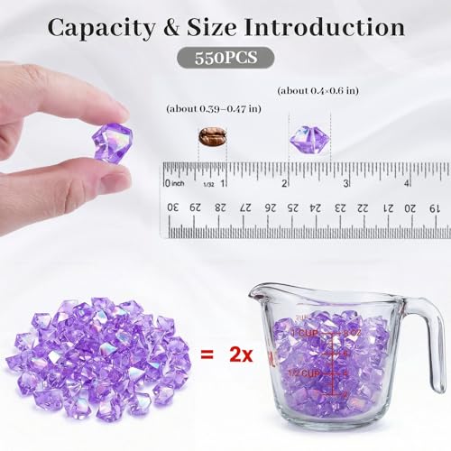 DomeStar 550PCS Small Purple Vase Fillers, Acrylic Fake Ice Rocks Purple Gems Crystals Plastic Diamonds Table Centerpiece Fish Tank Table Scatter Photography Props Display Decor (0.4 * 0.6inch) - color: Bright Purple
