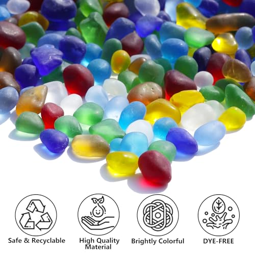 QYGL Sea Glass Stones - 0.55LB Colorful Frosted Glass Pebbles Gemstones - Perfect for Aquarium Rocks, Fish Tank Gravel, Vase Fillers, DIY Crafts, and Home Decor - color: Colorful
