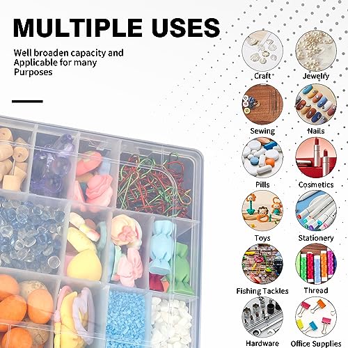 OALCQ Craft Organizers And Storage Box 18 Grids Clear Plastic Bead Organizer With Dividers, Clear Craft Storage for Beads, Earrings, Pills, Jewelry, Screws, Seeds, Small Parts, Hair Ties - size: 18 grids