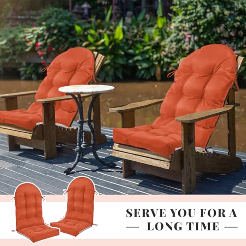 Geelin 2 Pcs Outdoor Patio Chair Cushion Thick High Back Adirondack Chair Cushion Tufted Weather & Fade Resistant Anti-Slip Outside Rocking Chairs Pads with Ties, 44 x 19 x 4 Inch (Orange) - color: Orange