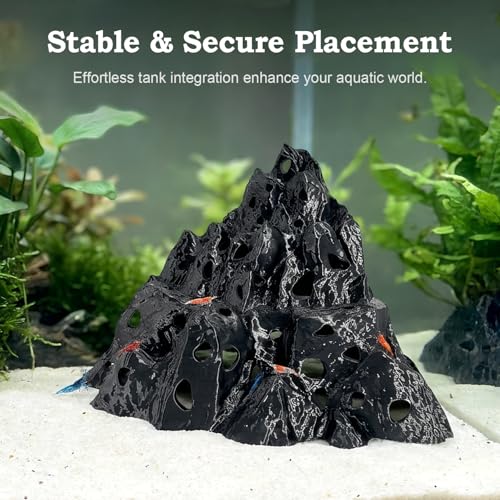Rockery Cave, Aquarium Betta Fish Hideout Habitat Decor, Stable Resting Hiding Place for Cherry Shrimp, Dwarf Shrimp, Guppy and Small Fish (Black)