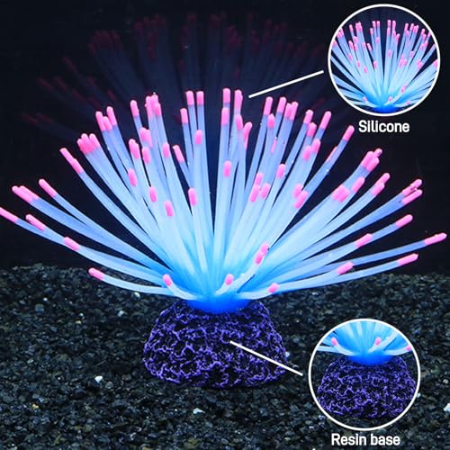 Fluorescent Rainbow Sea Urchin Aquarium Decor - Glows Under Blue Light, Weighted Silicone Ornament for Fish Tank with Swaying Spines, Saltwater & Freshwater, Vibrant Aquascape Centerpiece (Pink) - color: Pink