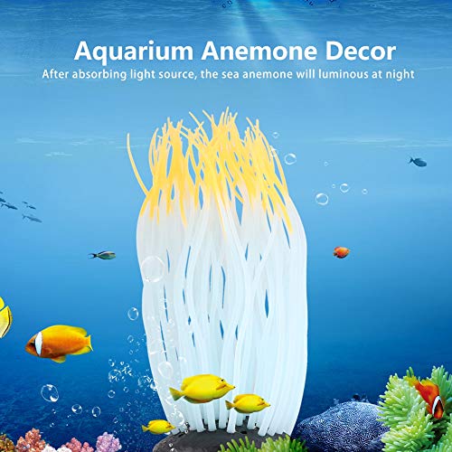 AYNEFY Simulation Artificial Silicone Sea Anemone Decor,Aquarium Luminous Ornament Fluorescent Sea Anemone Decoration for Fish Aquarium Landscaping Decor - color: Orange
