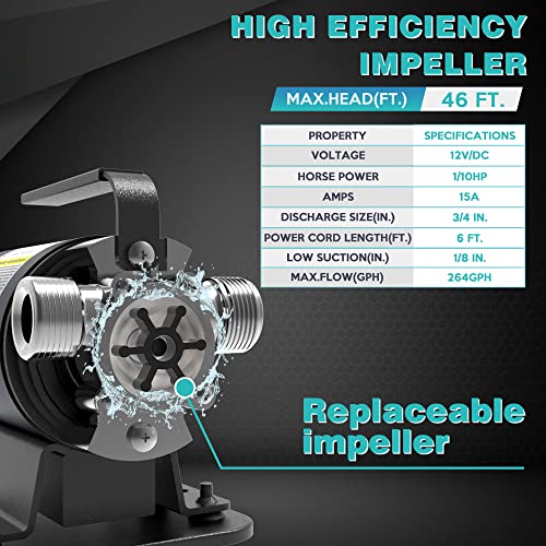 Acquaer Water Transfer Pump DC 12V 1/10HP Portable Electric Water Removal Utility Pump with Switch and Suction Hose Kit, Low Suction Water Removal for RV, Water Beds, Pools, Rain Barrel, Aquariums - style: 12V with Switch