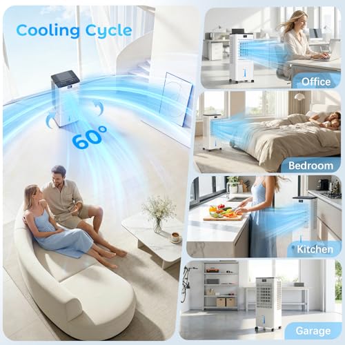 Portable Air Conditioners,3-in-1 Evaporative Air Cooler,4 Modes 3 Speeds Blow Cold Air, 120°Oscillation, LED Display, 12H Timer, Windowless Portable AC w/ 8L Tank & Remote for Home Bedroom Office