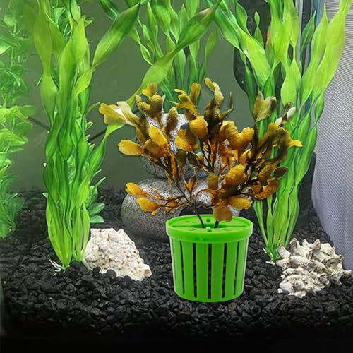 12 PCS Aquarium Plant Weights with Substrate, Anti-Floating Plastic Aquatic Plant Holder Baskets, Plant Fixed Ring Set for Fish Tank Landscaping Decoration, 1.65 x 1.47 Inch
