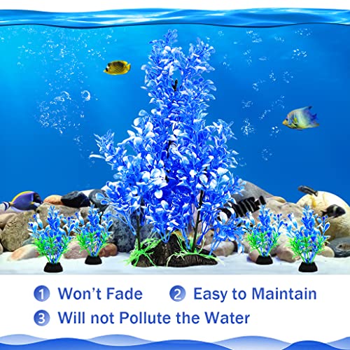 5 Pack Aquarium Plants, Blue Plastic Aquarium Tree Fish Tank Decor for Aquariums - color: Blue