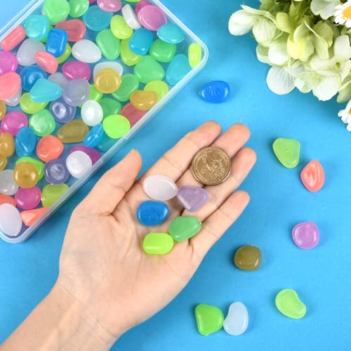 1 Box 100Pcs Multicolor Glow Rocks Fish Tank Decor Glowing Resin Pebbles Luminous Aquarium Gravel Stones Garden Decor Accessories for Driveway Walkway Outdoor Pot Bonsai Landscaping Display - color: Mixed Color