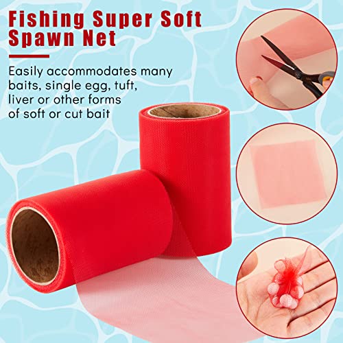 Woanger 2 Rolls Fishing Soft Spawn Net 3'' x 157.5'' Spawn Sac Netting Sack Catfish Fishing Bait Mesh Holder Accessories for Roe Bags - color: Red