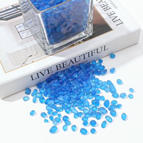 Keedolla 0.5 Lb Blue Glass Aquarium Rocks Fish Tank Gravel Bulk Polished, 6-9mm Frosted Sea Glass Stones Marbles for Aquarium Decor Rocks, Vase Fillers, DIY Crafts - color: Sea Blue, size: 0.5 LB