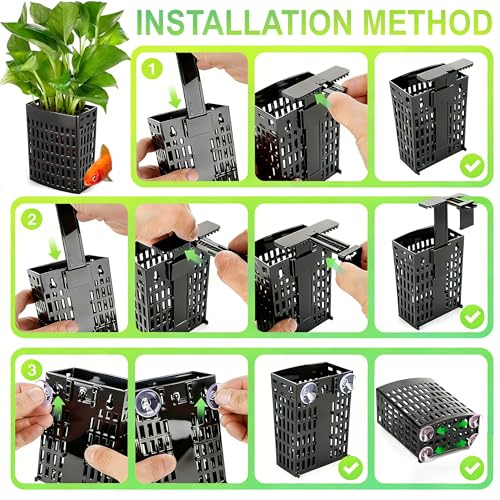 4 Pack Upgraded Aquarium Plant Holder, Adjustable Height & Width with Extendable Hook and Suction Cup, Fish Tank Plant Holder for Aquaponic Cultivation, Aquascape Decorations, Aquarium Accessories