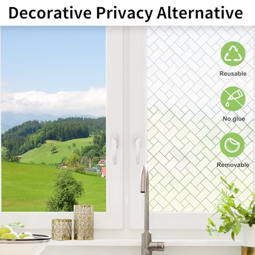 MAGIDEKOR Window Privacy Film with 3 Installation Tools, Frosted Glass Window Film,Static Clings UV Blocking Reusable Decorative Window Film for Bathroom Home Office,Rectangle,17.5 Inch X 6.5 Feet - color: Rectangles, size: 17.5 Inch X 6.5 Feet