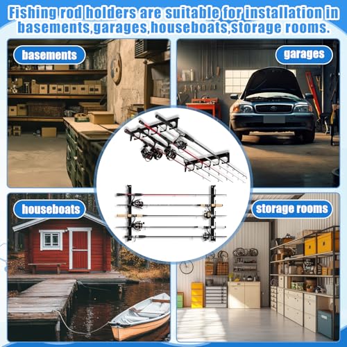 16 Pack Fishing Rod Holders for H5 Wall Ceiling Mounted Fishing Pole Racks Horizontal Pole Storage Holders for Garage Boats Door Rod Rack Summer Boat Accessories Nets Gifts Men