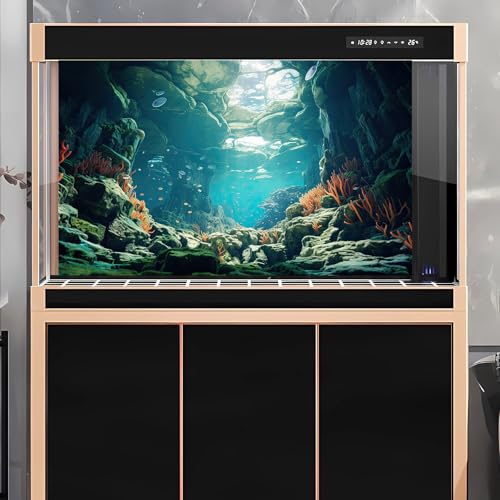 Under The Sea Aquarium Background Colorful Corals and Reef Large Rocks Terrarium Background Tropical Theme Underwater World Fish Tank Background Underwater Rock with Moss Aquarium Backdrop 24x12in - color: Undersea Blue, size: 24(W)x12(H)in