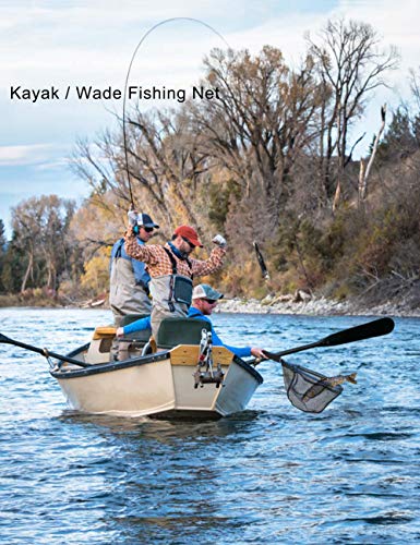 Fly Fishing Net Trout Net Kayak Fishing Net Freshwater Trout Fishing Landing Net Rubber Mesh for Catch and Release
