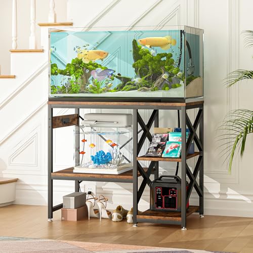 40-50 Gallon Fish Tank Stand with Power Outlet,Adjustable 3-Tier Aquarium Stand,660lbs Heavy Duty Terrarium Stand,Breeder Reptile Tank Stand Suitable for Home Office,36.6”×18.9” ×30.5”,Rustic Brown - color: Rustic Brown, size: 40-50gallon