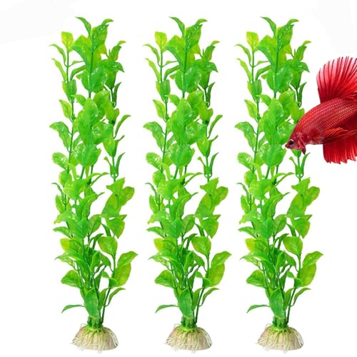 SunGrow Plastic Aquarium Plant Set, Resin Aquarium Decor, Tall Artificial Aquarium Fake Plants, Fish Tank Decorations for Tropical Fish, Plastic Plants for Goldfish, Fish Tank Accessories, 3 Pcs