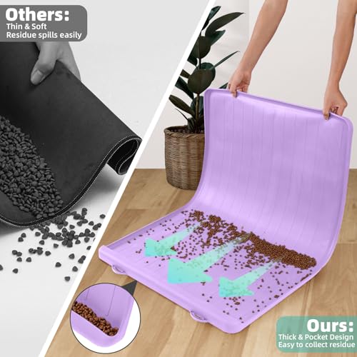 Dog Mat for Food and Water - 39.4" x 27" Large Pet Feeding Mats with Residue Collection Pocket - Waterproof Dog Cat Bowl Mat with High Edges to Prevent Water and Food Spills (Purple, 39.4''x27'') - color: Purple