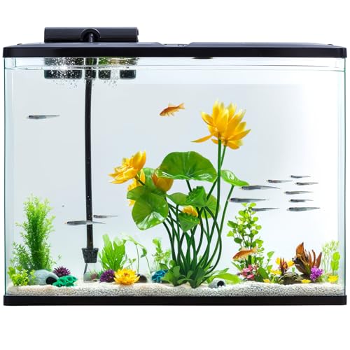 Artificial Lotus Flowers for Aquarium Fish Tank Plants Decorations, 2 Pack, 8.3" High, with Yellow and Pink Blossoms, Green Stems and Leaves, Perfect for Aquarium Decor