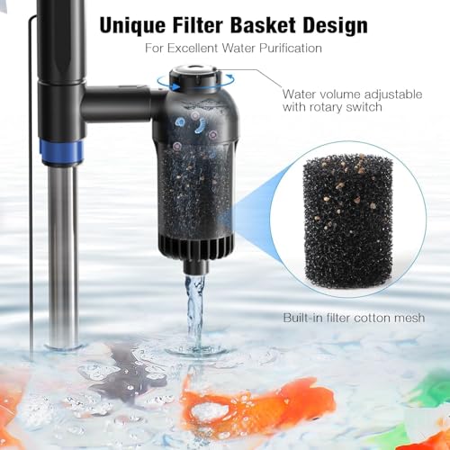 bedee Aquarium Vacuum Gravel Cleaner, 24W Electric Fish Tank Cleaner Vacuum, 6 in 1 Multifunctional Aquarium Cleaner for Automatic Water Change, Wash Sand, Water Circulation and Timed Off, Blue