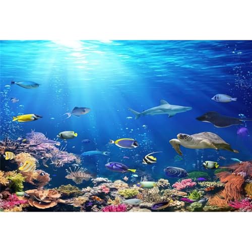 Renaiss 6x4ft Underwater World Backdrop Colorful Tropical Fishs Under The Sea Marine Coral Sunlight Seabed Aquarium Photography Background for Diving Baby Shower Birthday Party Decor Studio Props - color: Blue, size: 6x4ft