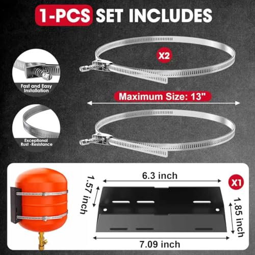Expansion Tank Mounting Bracket with 2 Earthquake Straps - for 1 to 5 Gallon Thermal Expansion Tanks,Hot Water Heater Accessory to 13" Diameter Tanks & 5lb Propane Tanks (1 Set) - color: Black-1 Set