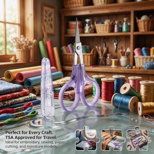 PAFASON Small Travel Craft Scissors Set Straight Curved Precision Tip All Purpose for Scrapbooking Quilting Sewing Knitting Embroidery Cross Stitch Crochet Thread Yarn Paper Detail Cutting Safety Case - style: Contemporary
