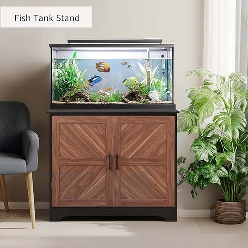 unipaws 20-40 gallon Fish Tank Stand , Aquarium Stand with Storage Cabinet, Wooden Tank Stand for Turtle Tank, Reptile Terrarium, Walnut and Black - color: Walnut and Black